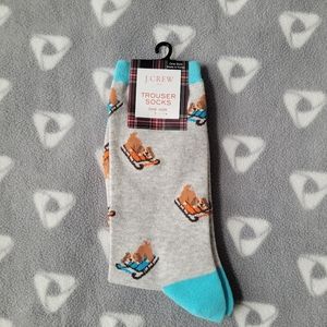 NWT J.Crew Holiday One Size Sleigh Dog Grey Blue Orange Cotton Trouser Socks